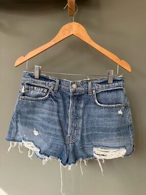 Reformation Denim Distressed High-Rise Women's Shorts - Blue